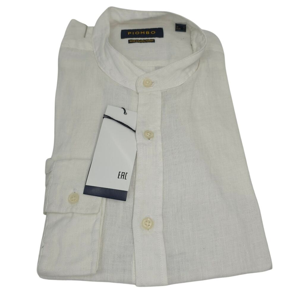 PIOMBO Men Linen Shirt Size XXL White Italian Luxury Button Down Lightweight